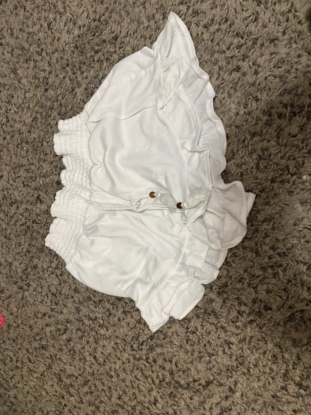 Womens' White Ruffle Hem Drawstring Shorts